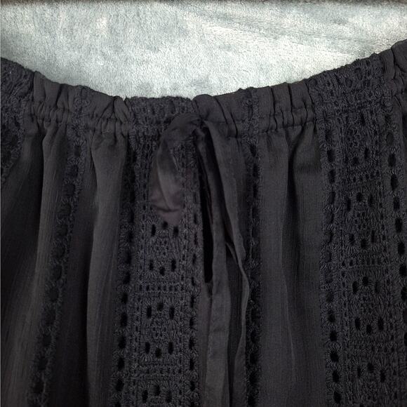 Womens Top XL Black Boho Crochet Lace Feminine Hippie Peasant Fairy Grunge Goth - Picture 3 of 8